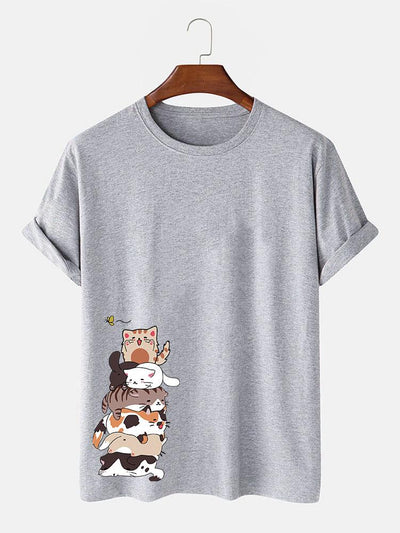 Cartoon Cat Print T-Shirt