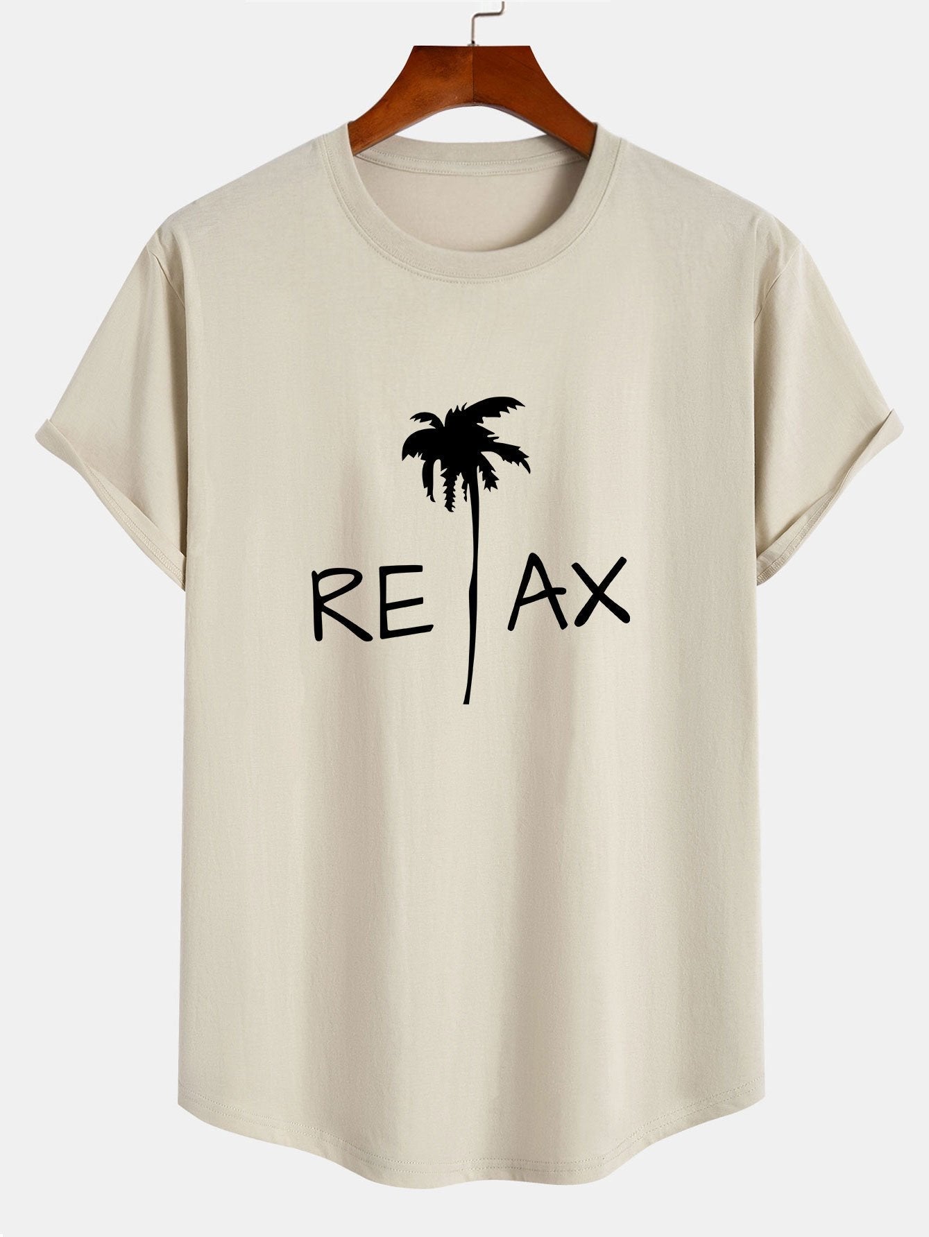 Relax Palm Tree Print Cotton Arc Hem T-Shirt