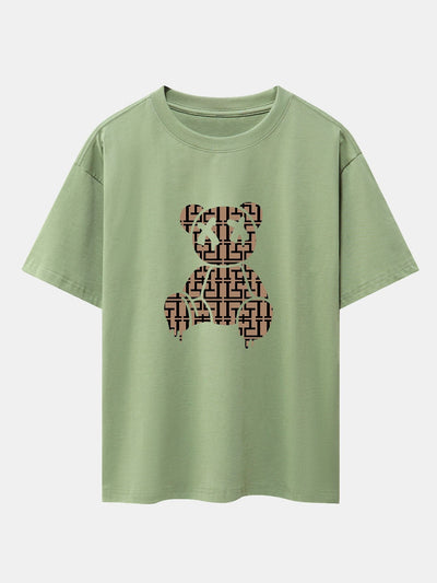 Geometric Dissolving Bear Drop Shoulder Oversize T-Shirt