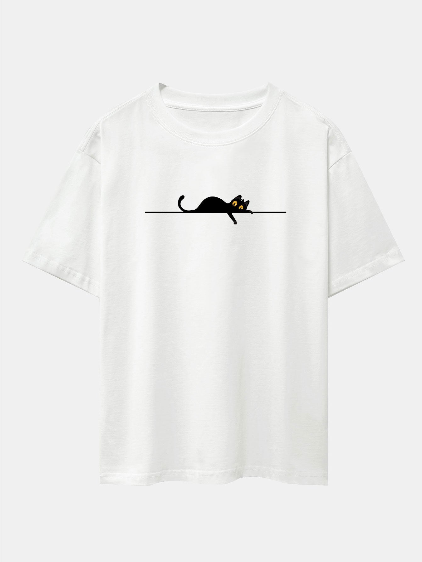 Black Cat Print Drop Shoulder Oversize T-Shirt