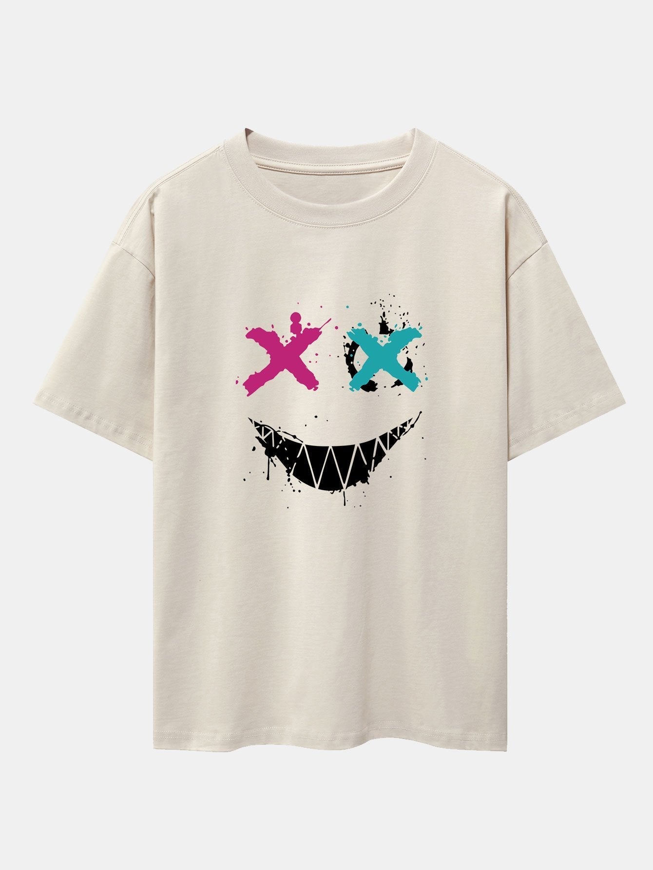 Graffiti Smiley Face Print Drop Shoulder Oversize T-Shirt