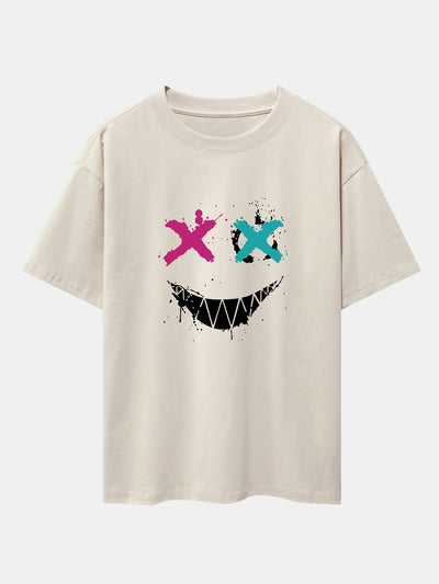Graffiti Smiley Face Print Drop Shoulder Oversize T-Shirt