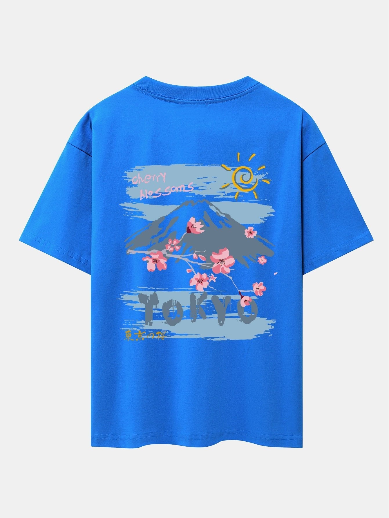 Mountain Cherry Blossoms Back Print Oversize T-Shirt