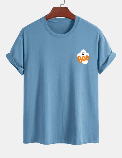 Regular Fit Boo Ghost Print Cotton T-Shirt