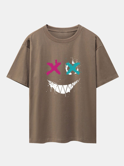 Graffiti Smiley Face Print Drop Shoulder Oversize T-Shirt