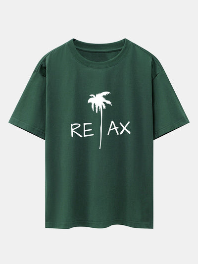 Relax Palm Tree Print Drop Shoulder Oversize T-Shirt