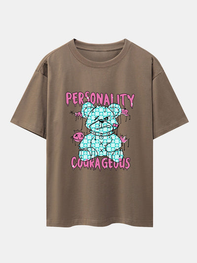 Dissolving Bear Slogan Print Drop Shoulder Oversize T-Shirt