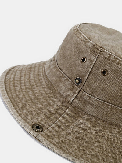 Washed Distressed Bucket Hat With Chin Strap