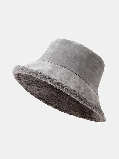 Double Side Reversible Faux Suede Plush Bucket Hat