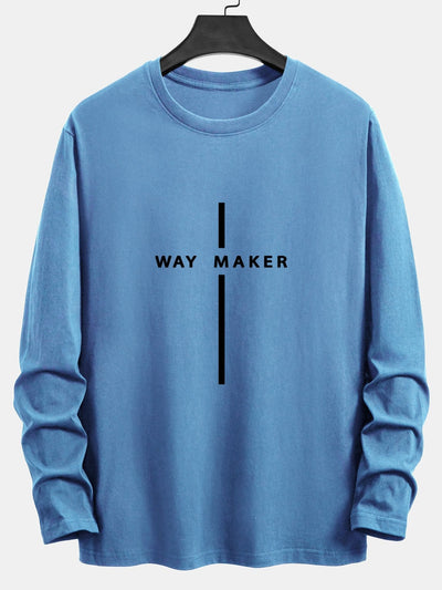 Long Sleeve Way Maker Stripe Print Cotton T-Shirt