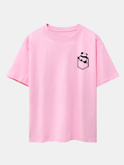 Pocket Panda Print Drop Shoulder Oversize T-Shirt