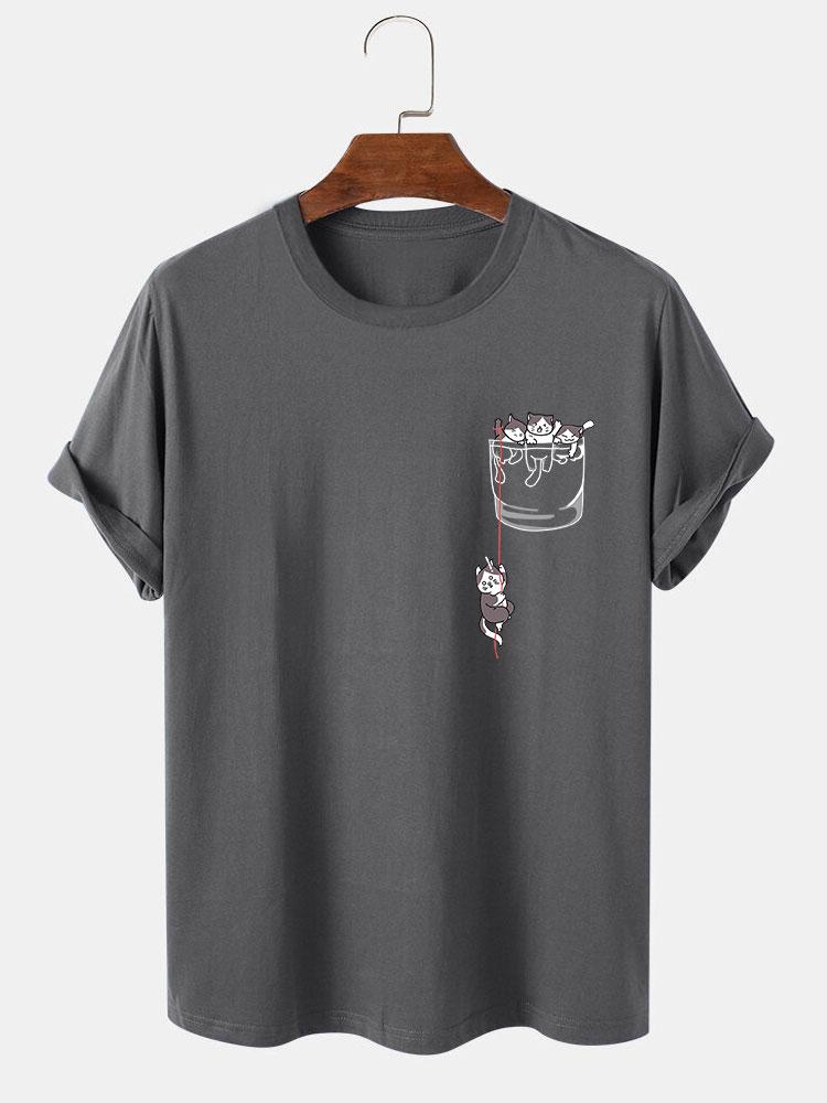 Cat In Pocket Print T-Shirt