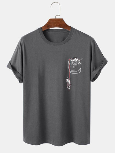 Cat In Pocket Print T-Shirt