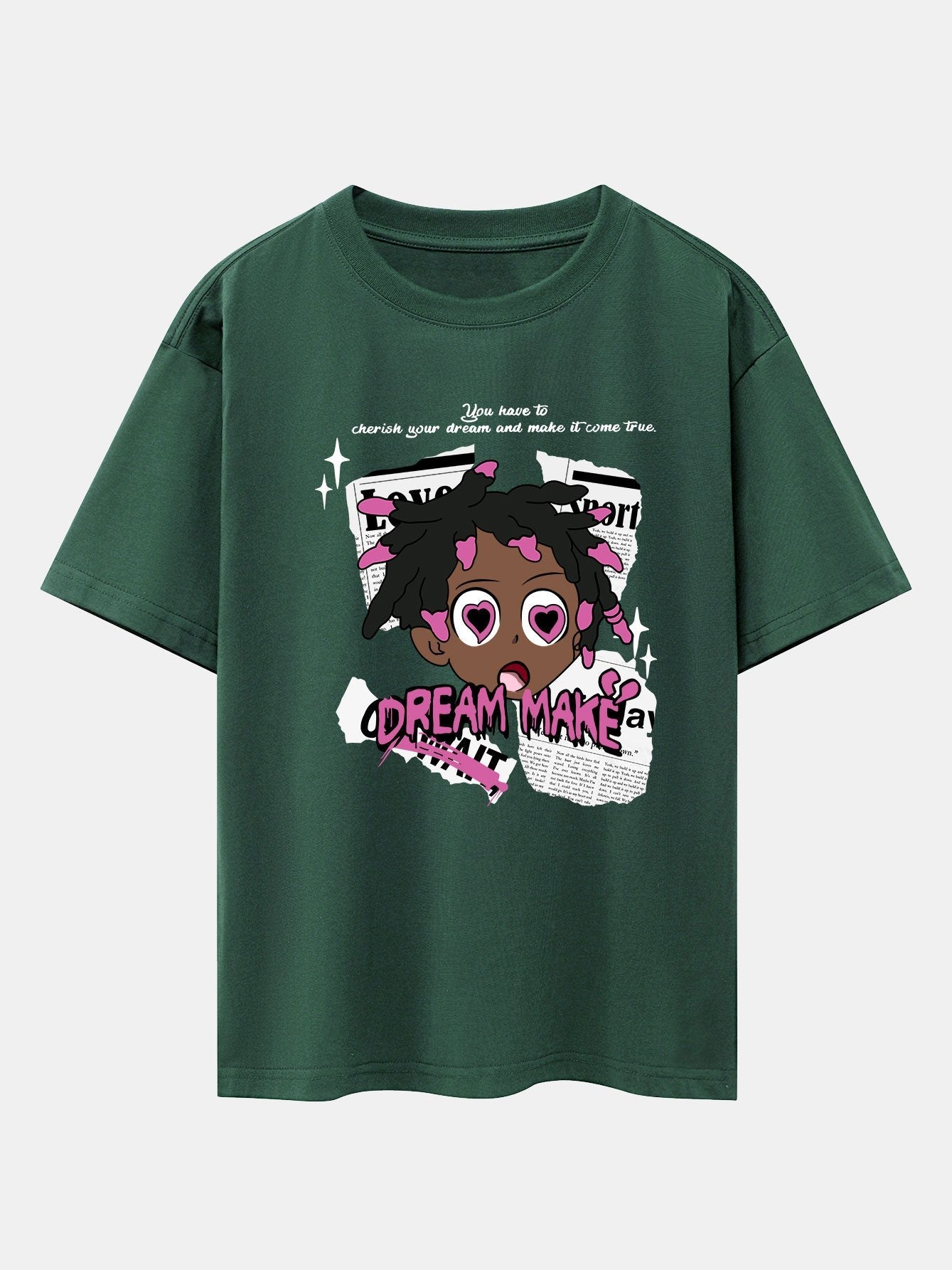 Cartoon Character Newspaper Print Drop Shoulder Oversize T-Shirt