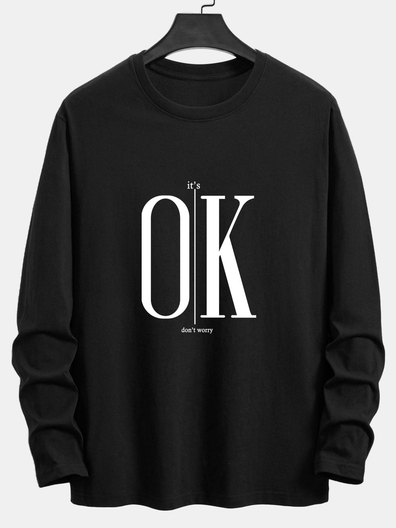 Long Sleeve OK Slogan Print Cotton T-Shirt