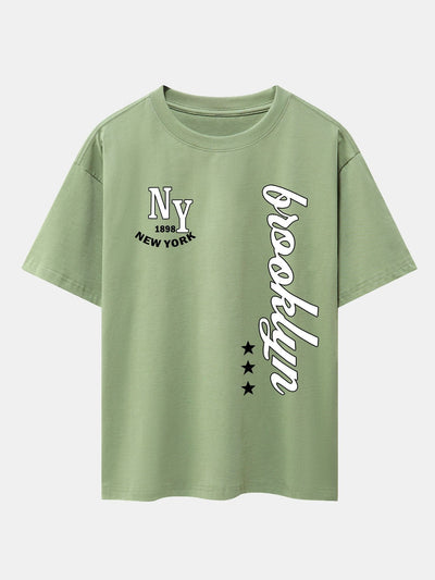 New York Brooklyn Print Drop Shoulder Oversize T-Shirt