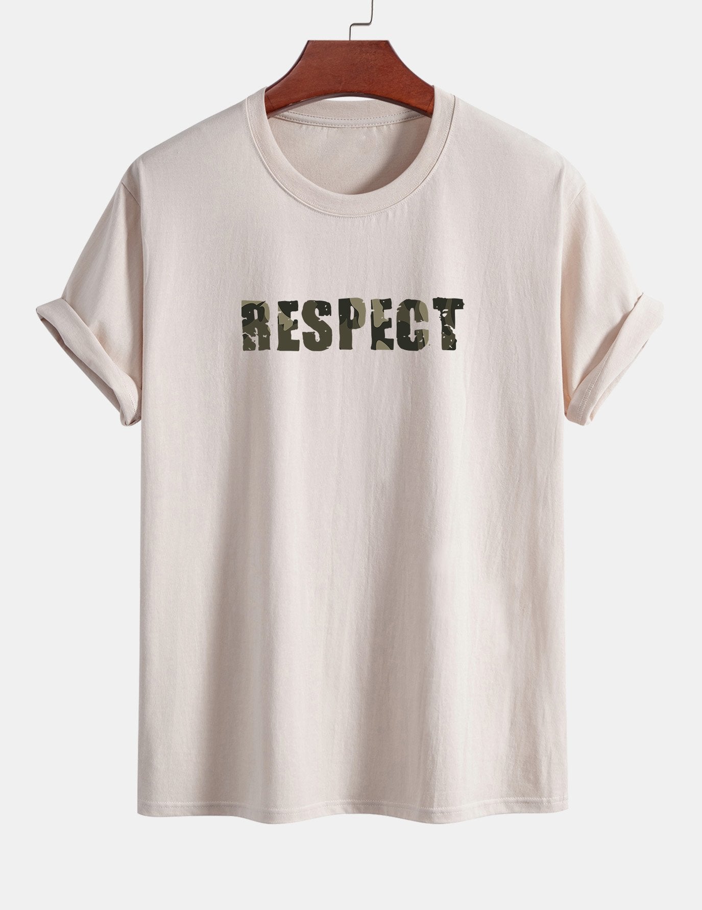 Regular Fit Camouflage Respect Print Cotton T-Shirt