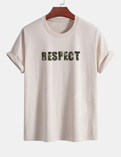 Regular Fit Camouflage Respect Print Cotton T-Shirt