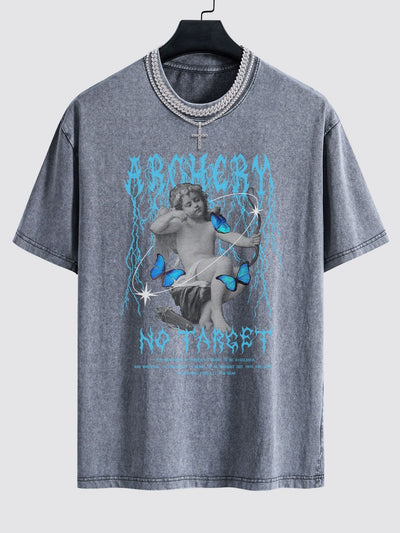 Character Slogan Print Washed Drop Shoulder Oversize T-Shirt