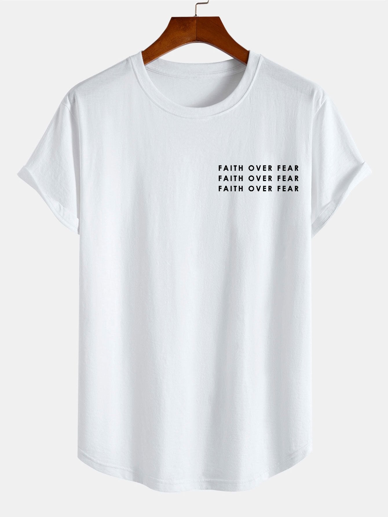 Slogan Print Cotton Arc Hem T-Shirt