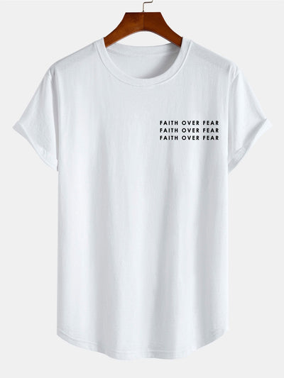 Slogan Print Cotton Arc Hem T-Shirt