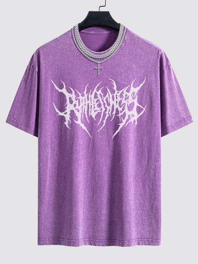 Gothic Slogan Print Washed Drop Shoulder Oversize T-Shirt