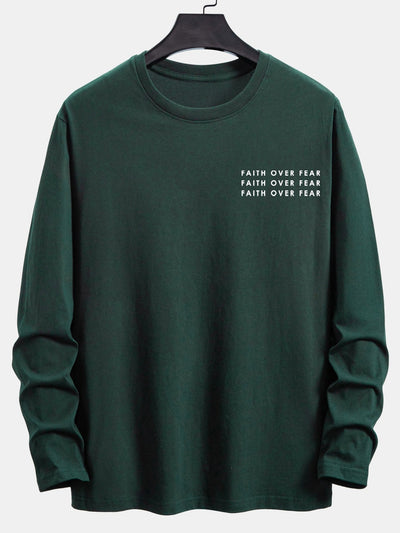 Long Sleeve Slogan Print Cotton T-Shirt