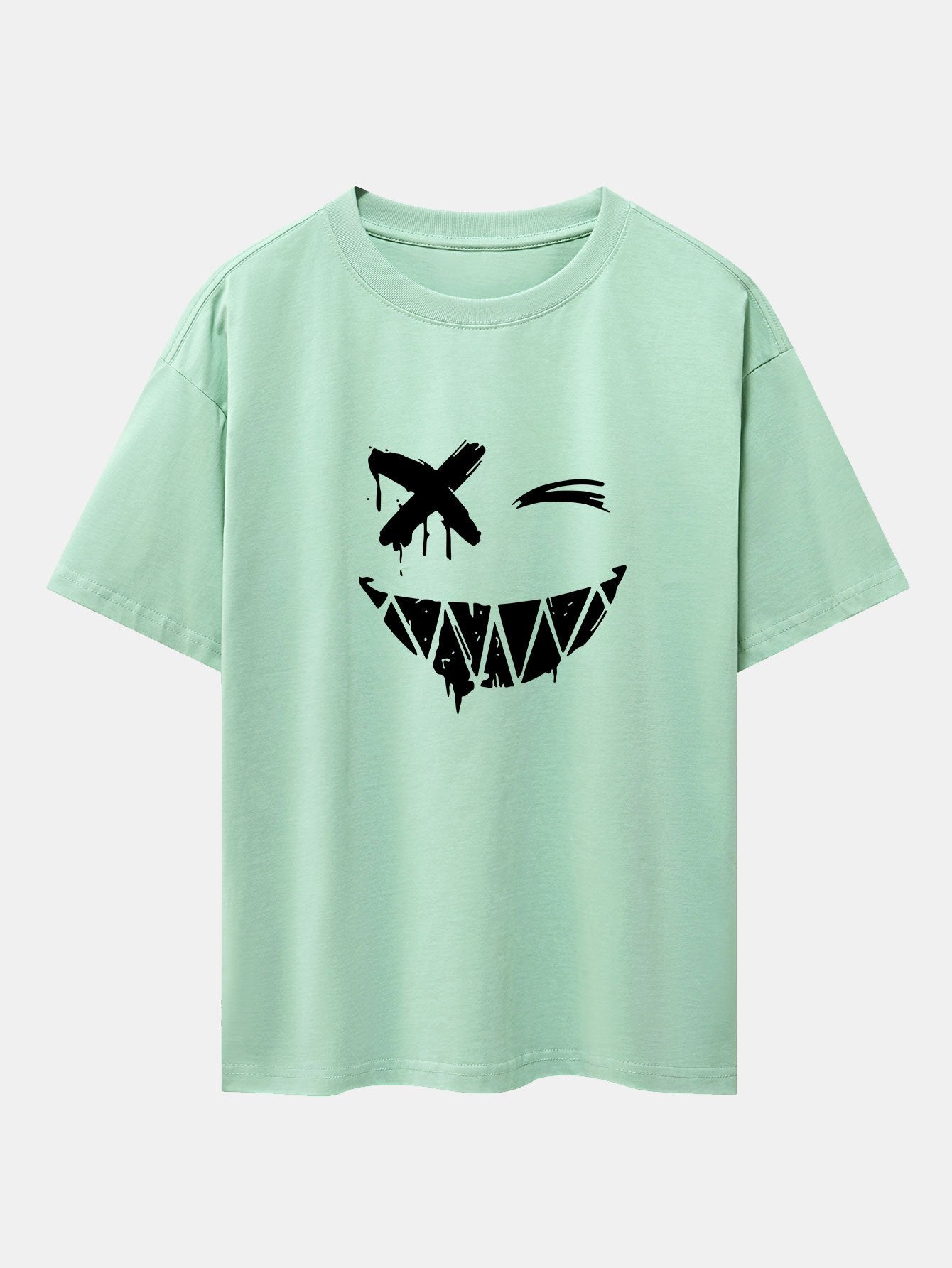 Dissolved Smiley Face Print Drop Shoulder Oversize T-Shirt