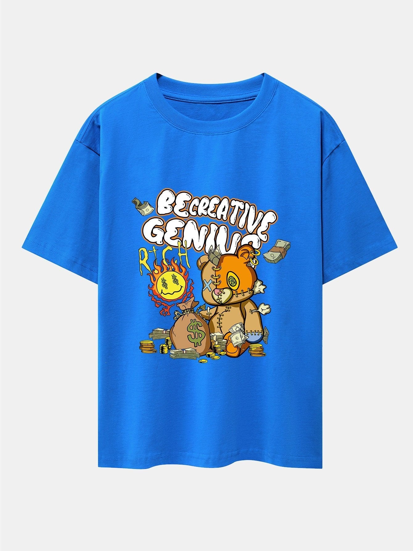 Rich Bear Print Drop Shoulder Oversize T-Shirt