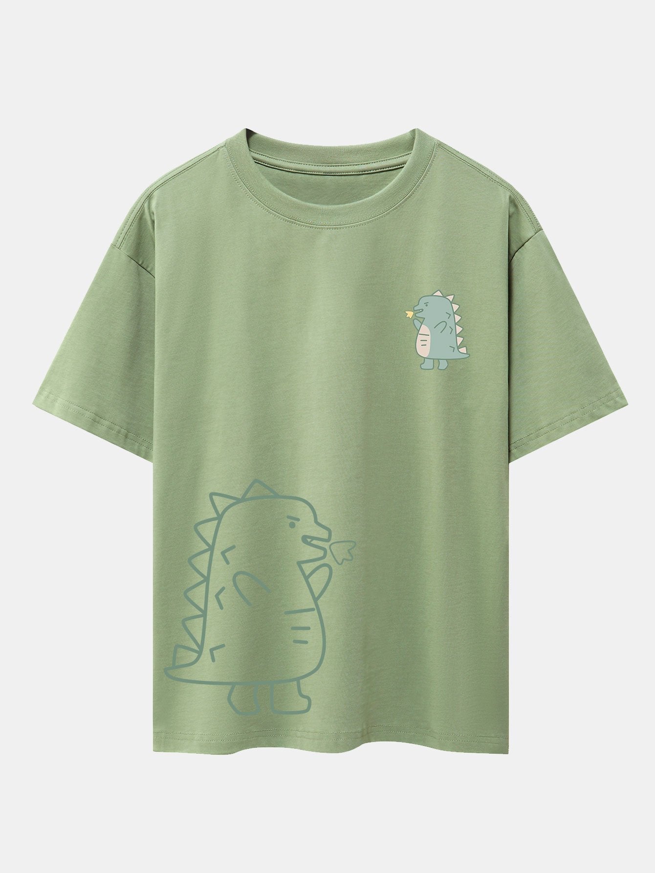 Fire-breathing Dinosaur Print Drop Shoulder Oversize T-Shirt