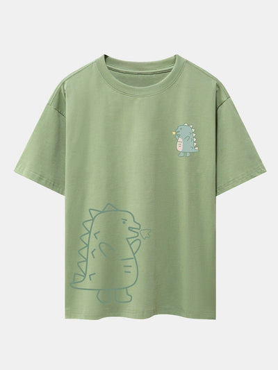 Fire-breathing Dinosaur Print Drop Shoulder Oversize T-Shirt