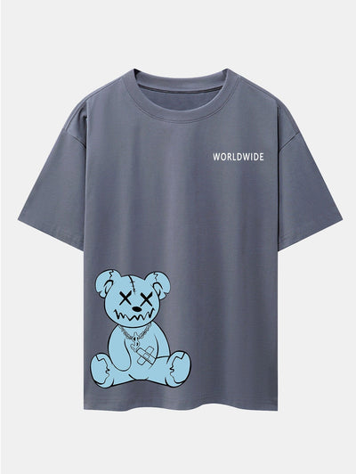 Worldwide Bear Print Drop Shoulder Oversize T-Shirt
