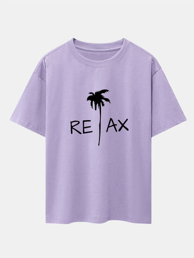 Relax Palm Tree Print Drop Shoulder Oversize T-Shirt
