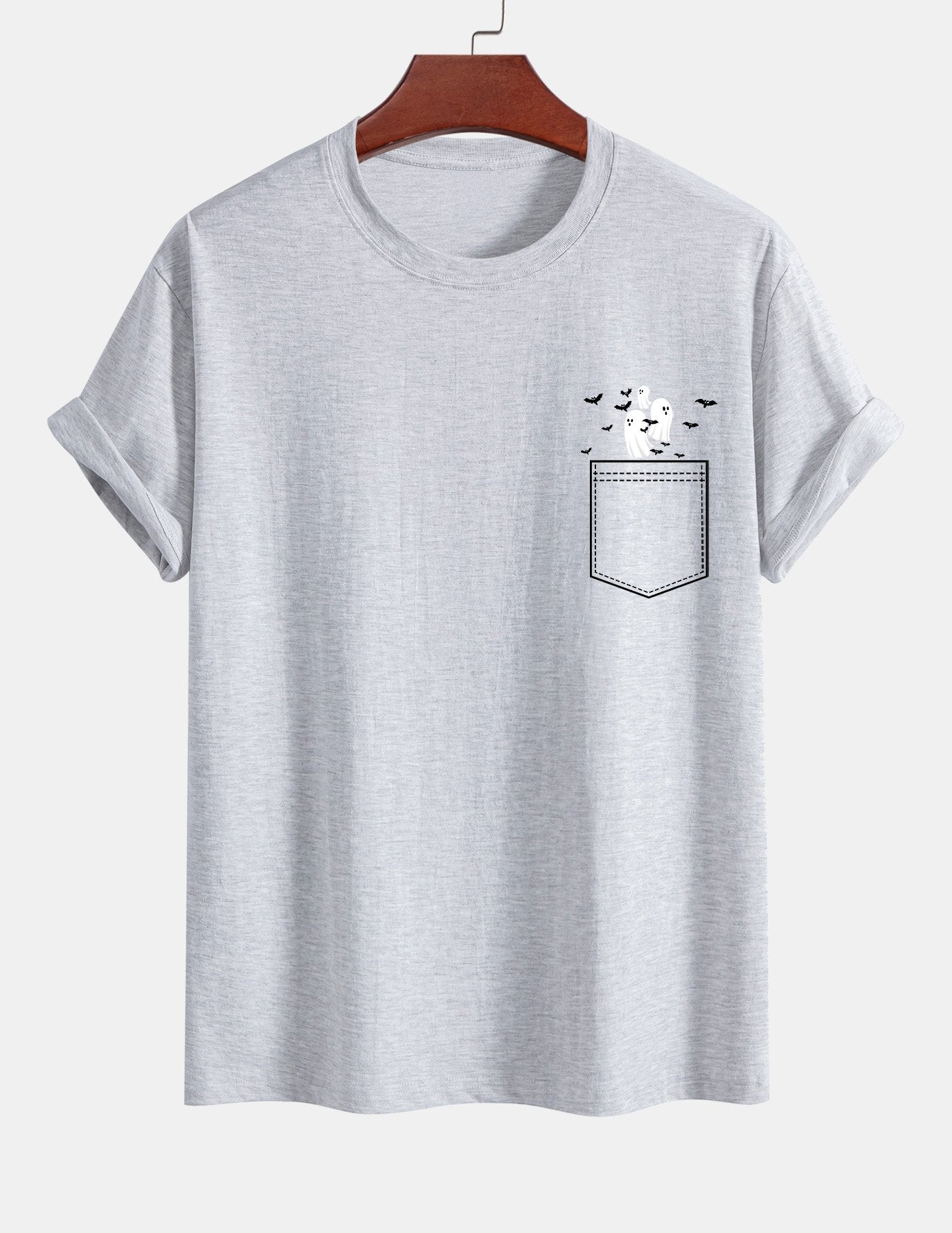 Regular Fit Pocket Bat Ghost Print Cotton T-Shirt
