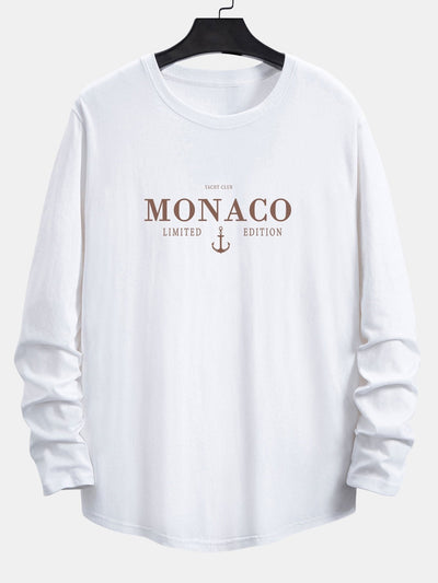 Long Sleeve Monaco Print Cotton Arc Hem T-Shirt