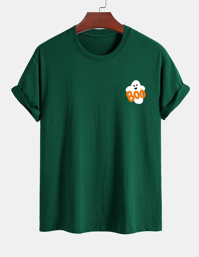 Regular Fit Boo Ghost Print Cotton T-Shirt