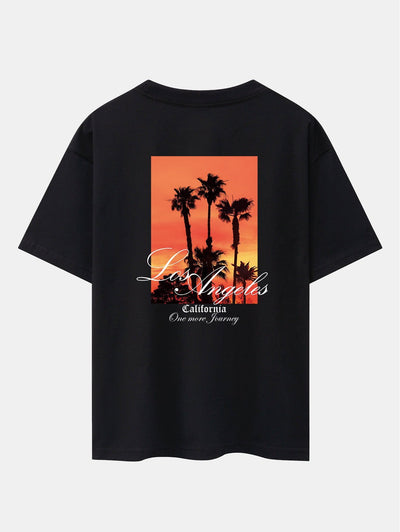Los Angeles Palm Trees Back Print Drop Shoulder Oversize T-Shirt