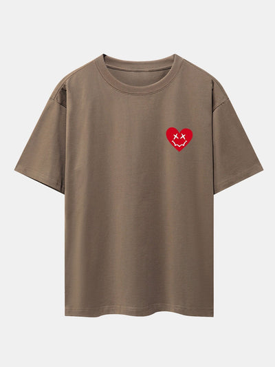 Smiley Heart Print Drop Shoulder Oversize T-Shirt