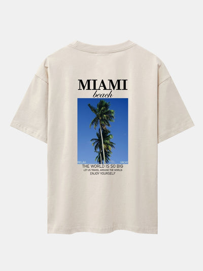 Miami Palm Tree Back Print Drop Shoulder Oversize T-Shirt