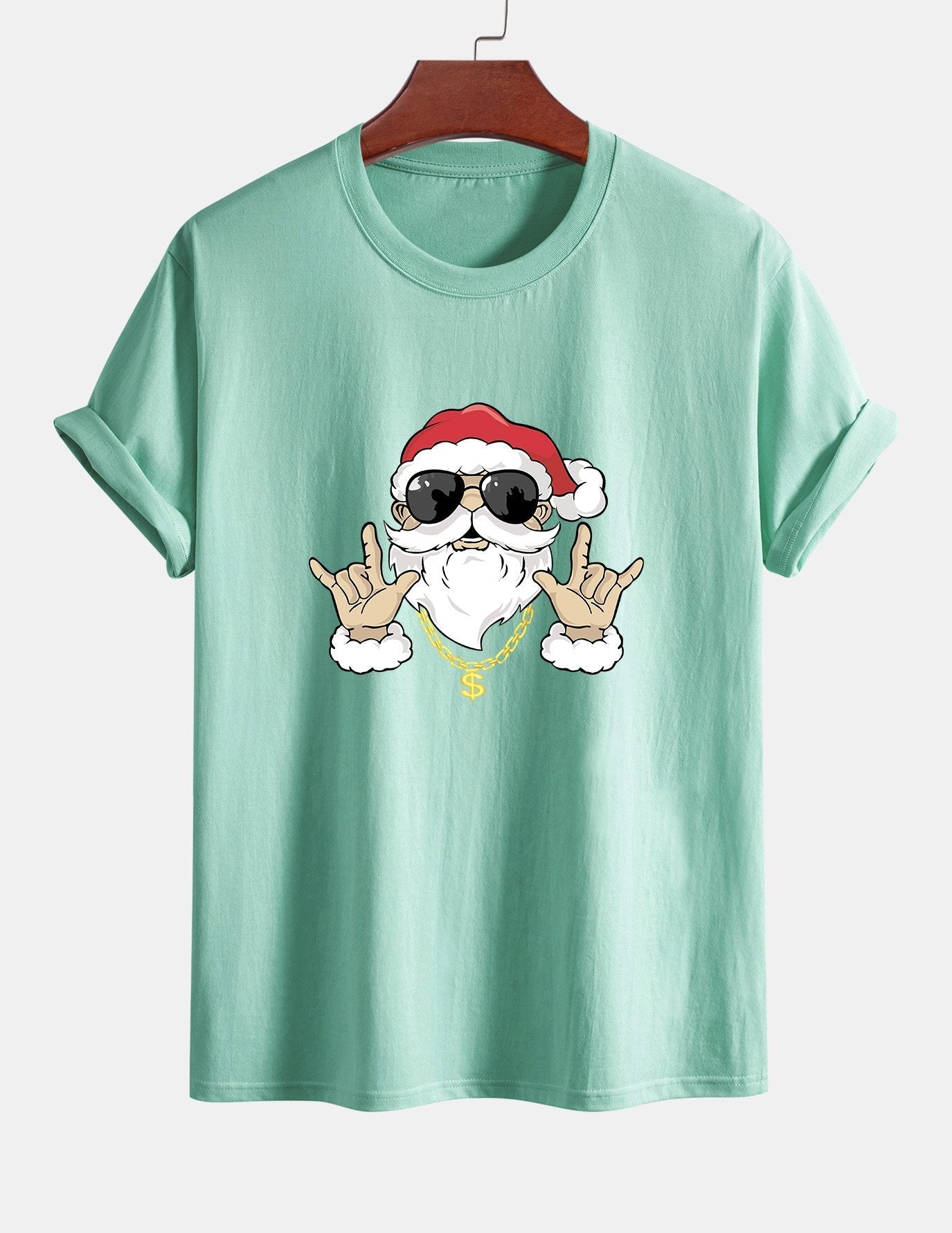 Regular Fit Hip Hop Santa Print Cotton T-Shirt