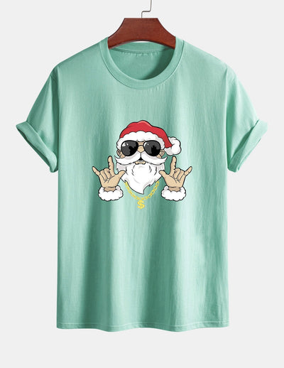 Regular Fit Hip Hop Santa Print Cotton T-Shirt