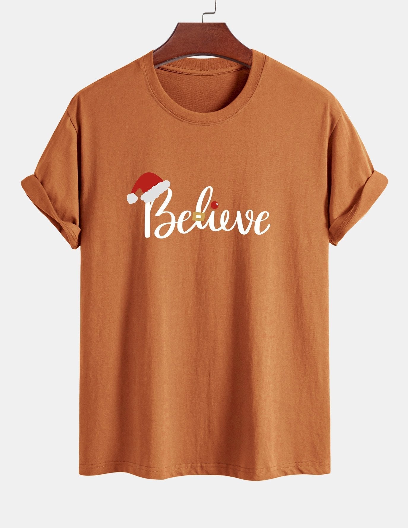 Regular Fit Christmas Believe Print Cotton T-Shirt
