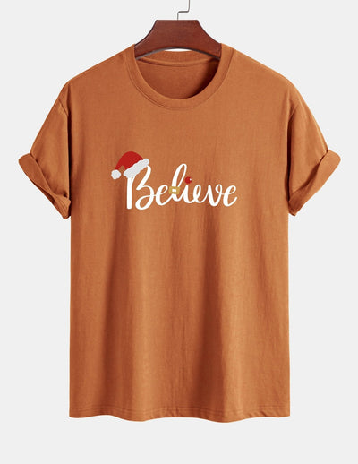 Regular Fit Christmas Believe Print Cotton T-Shirt