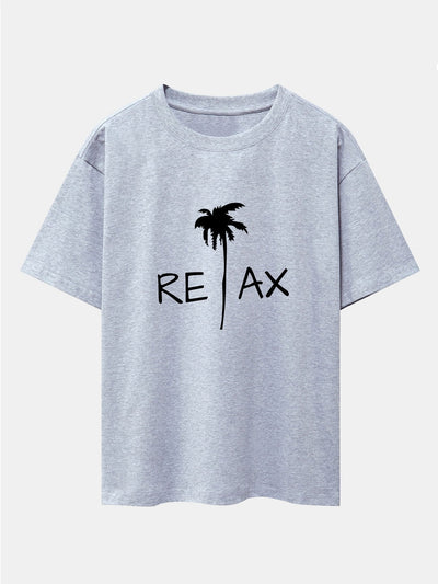 Relax Palm Tree Print Drop Shoulder Oversize T-Shirt