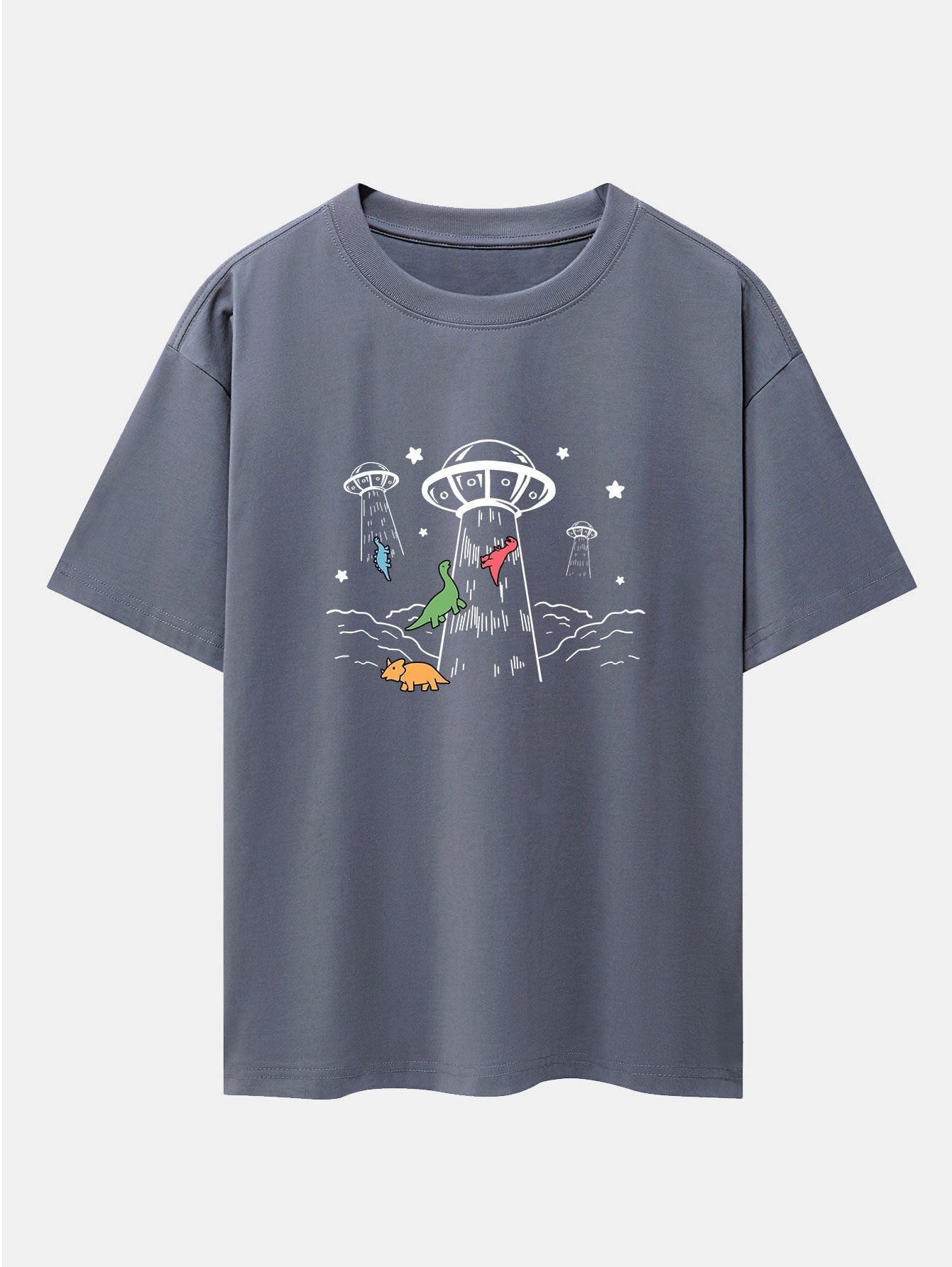UFO Take Away Dinosaurs Print Drop Shoulder Oversize T-Shirt