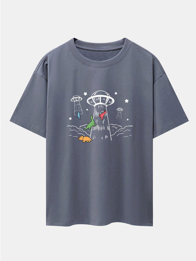 UFO Take Away Dinosaurs Print Drop Shoulder Oversize T-Shirt