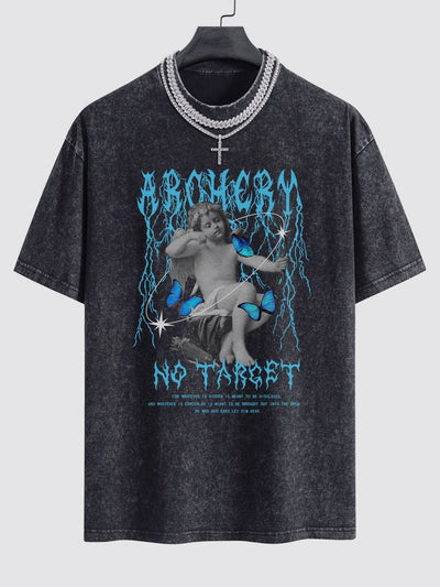 Character Slogan Print Washed Drop Shoulder Oversize T-Shirt
