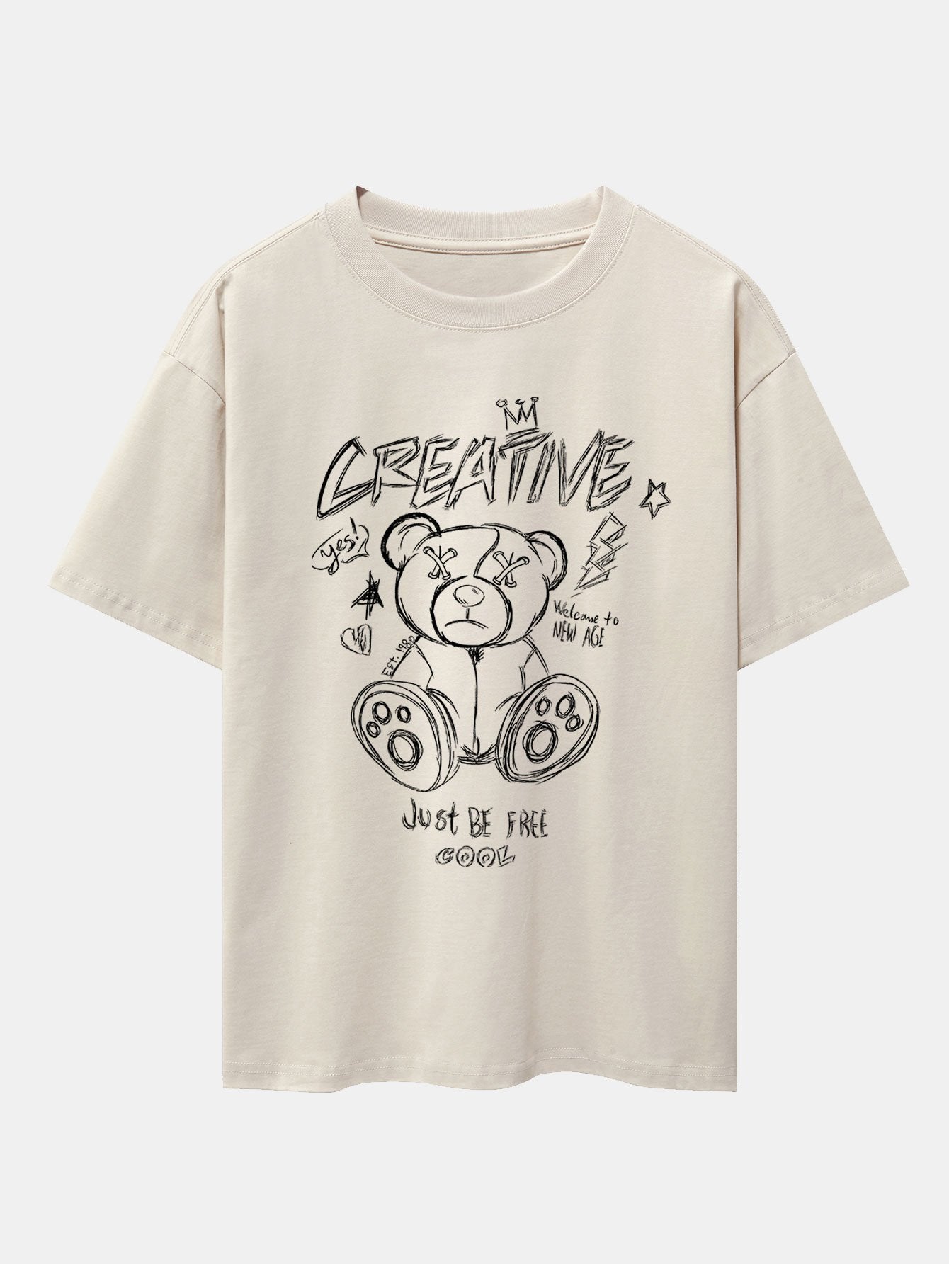 Graffiti Bear Print Drop Shoulder Oversize T-Shirt
