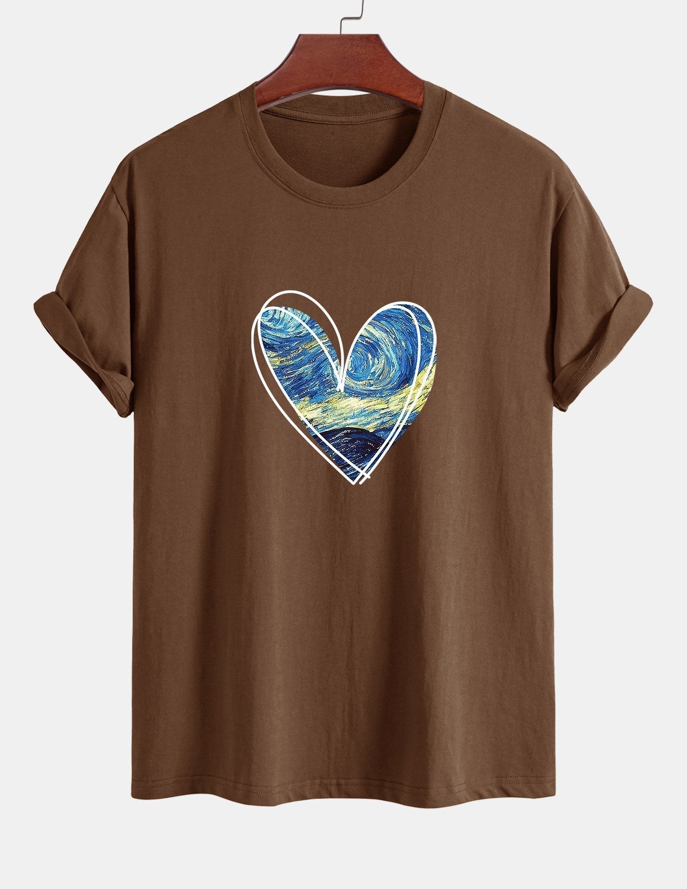 Regular Fit Starry Sky Heart Print Cotton T-Shirt