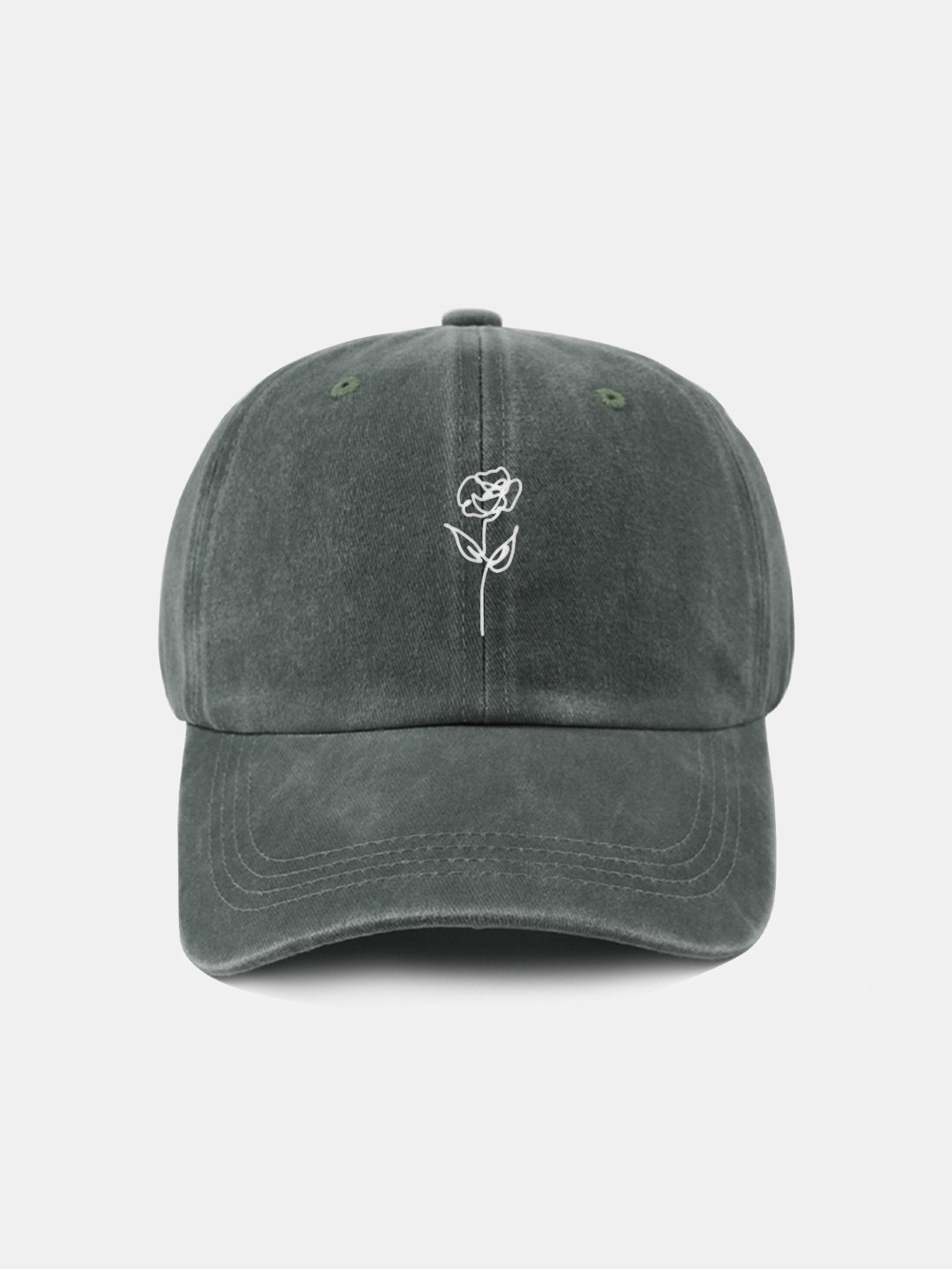 Line Rose Pattern Washed Cotton Decorative Baseball Cap